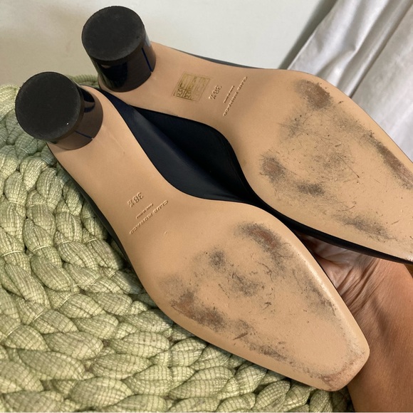 Club Monaco Aveena Navy Italian Leather Square Toe Round Heel Mules - Picture 10 of 12